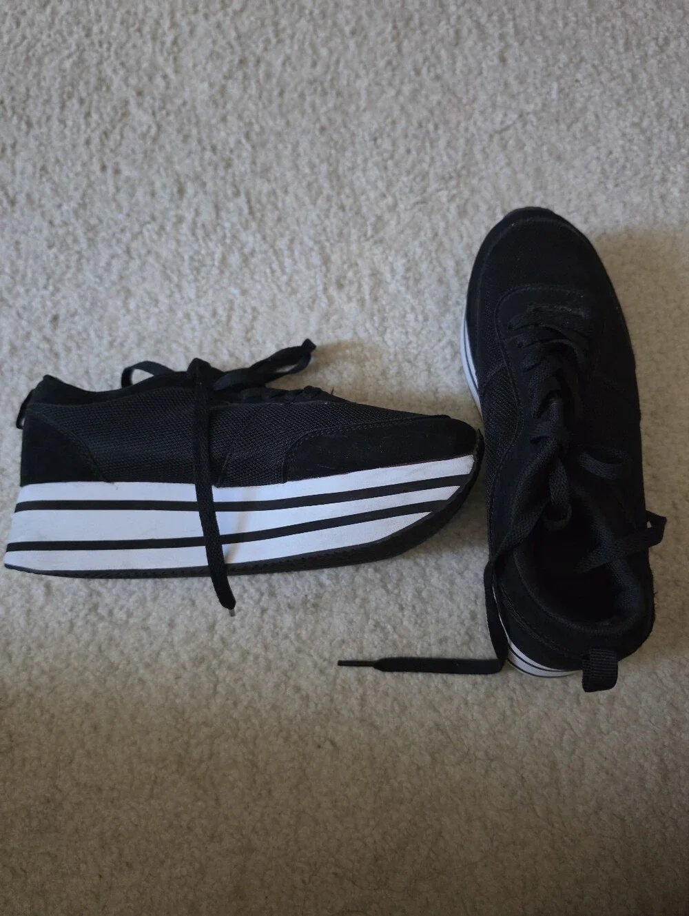 Black Platform Lace-Up Sneakers for Women